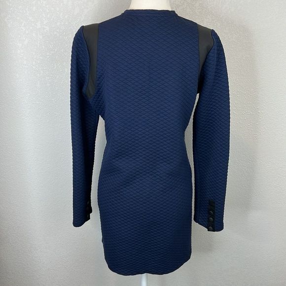 Sezane Quilted Long Line Jacket Navy with Black Leather Trim Size Medium - Picture 6 of 15